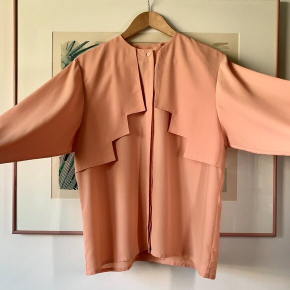 Vintage Peach Long Sleeve Blouse Western Coastal Grandma Academia Romantic Boho - Picture 3 of 11